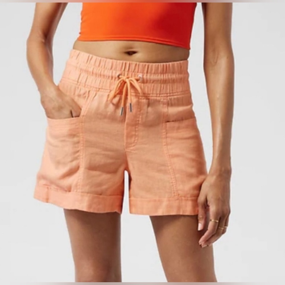 Athleta Cabo Linen 4" Orange Shorts Size 10 PERFECT CONDITION